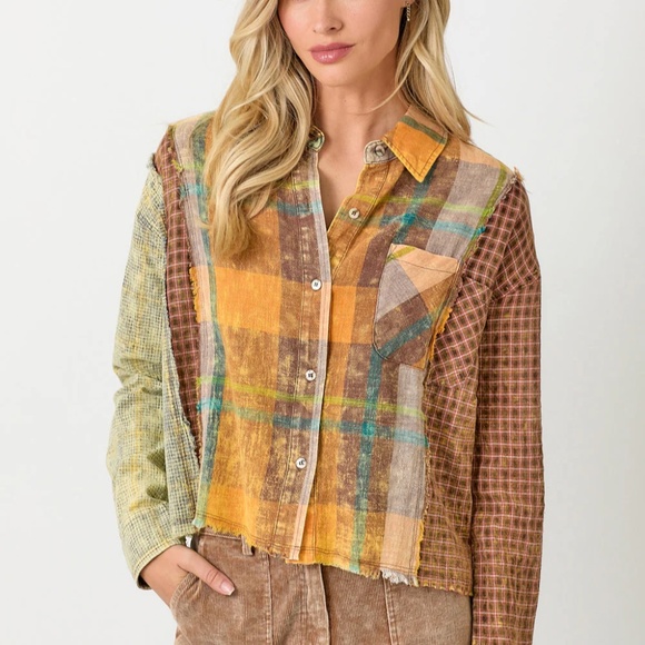 Mystree Pumpkin Spice Dreams Color Block Button Upn(Size Small) - Picture 1 of 6